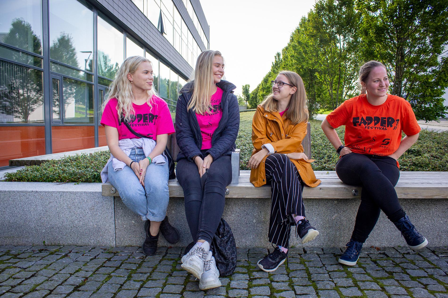 Studentene forteller at de selv kjent på press og stress. Fra venstre: Ingrid Sæterbø, Anne Sofie Lersveen, Anne Aarvik og Anne Haarberg. 