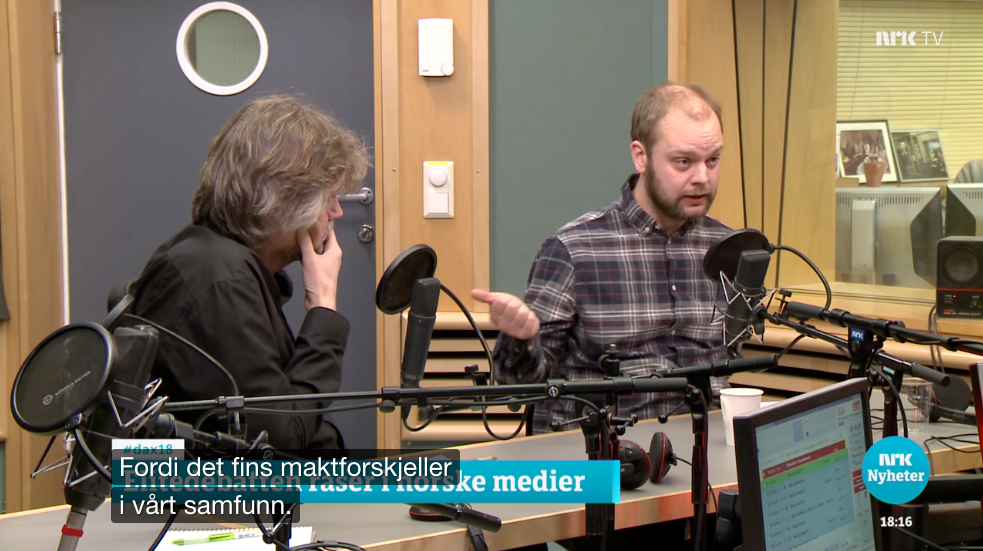 Klassekampens nyhetssjef Mímir Kristjánsson og VG-kommentator Anders Giæver debatterte eliter i Dagsnytt Atten på NRK 2 og P2 10. januar. 