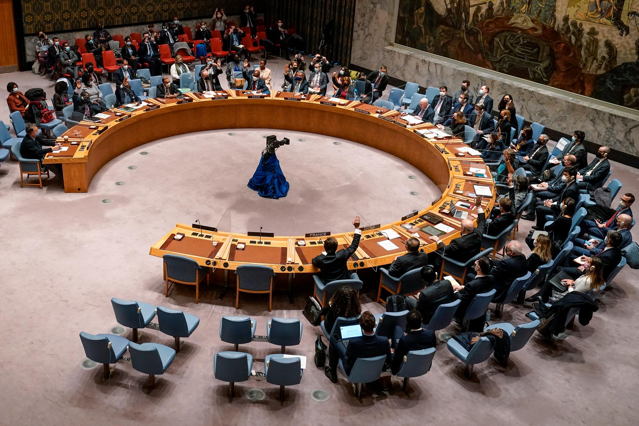 FNs sikkerhetsråd under et møte om Ukraina-krigen i slutten av februar. 
