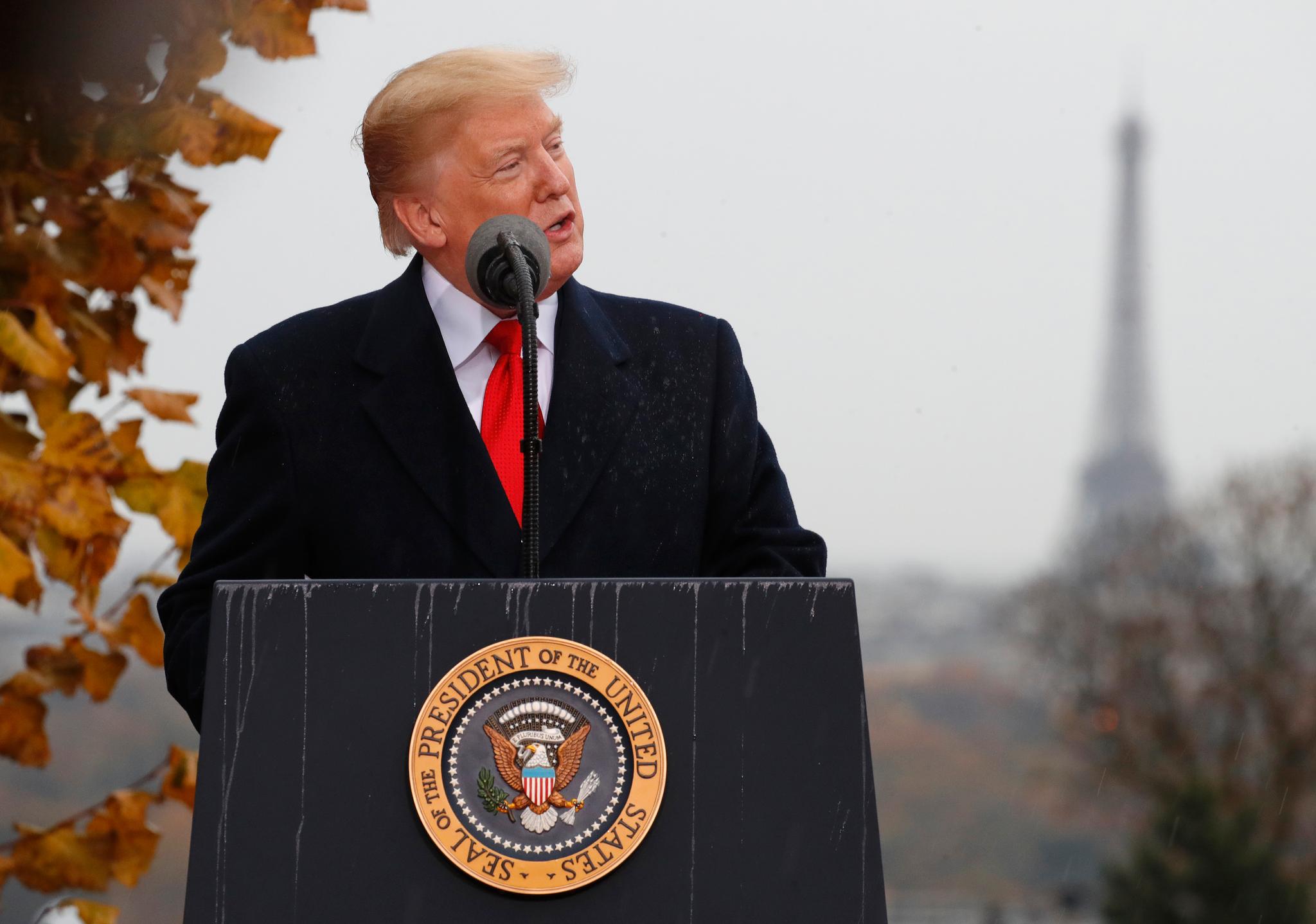 President Donald Trump i Paris i forbindelse med markeringen av 100 år siden første verdenskrig var slutt. 