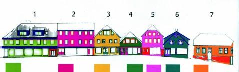 Her er den originale, godkjente planen for fargesetting av hus i Øvre Holmegate laget av kunstneren Craig Flannagan.