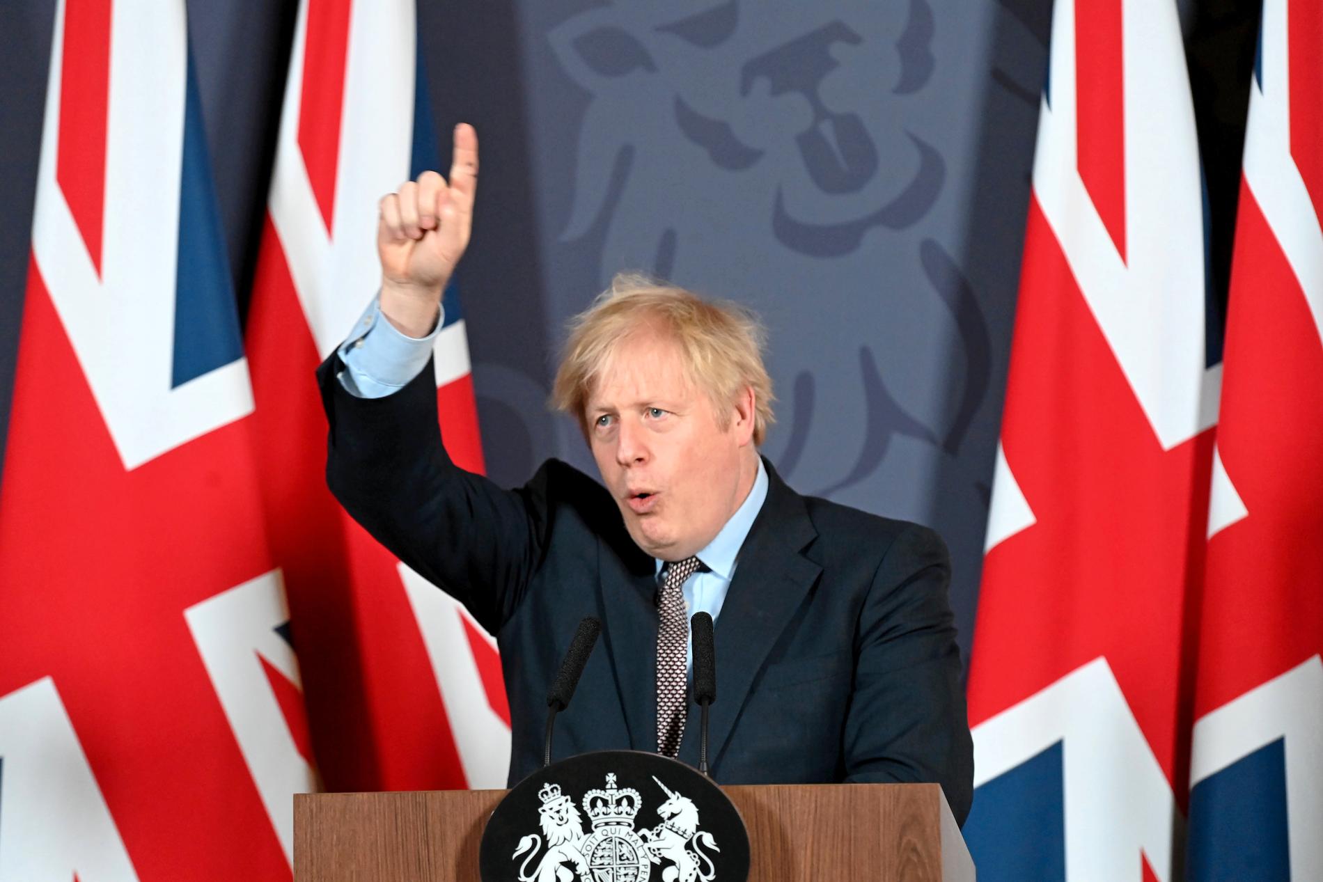 Storbritannias statsminister Boris Johnson på pressekonferansen julaftan, om avtalen mellom Storbritannia og EU.