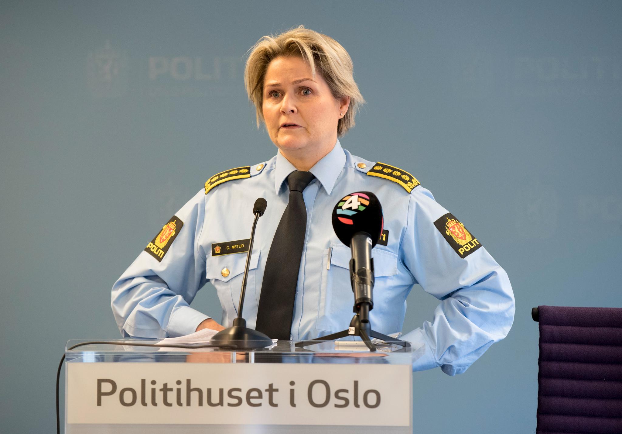 Grete Lien Metlid, leder for felles enhet for etterretning og etterforskning i Oslo politidistrikt, orienterer etter drapet på Majorstuen.