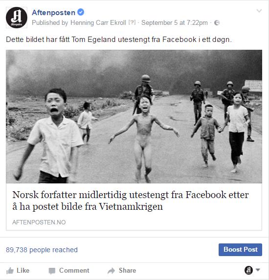 The original post on Aftenposten's Facebook page.
