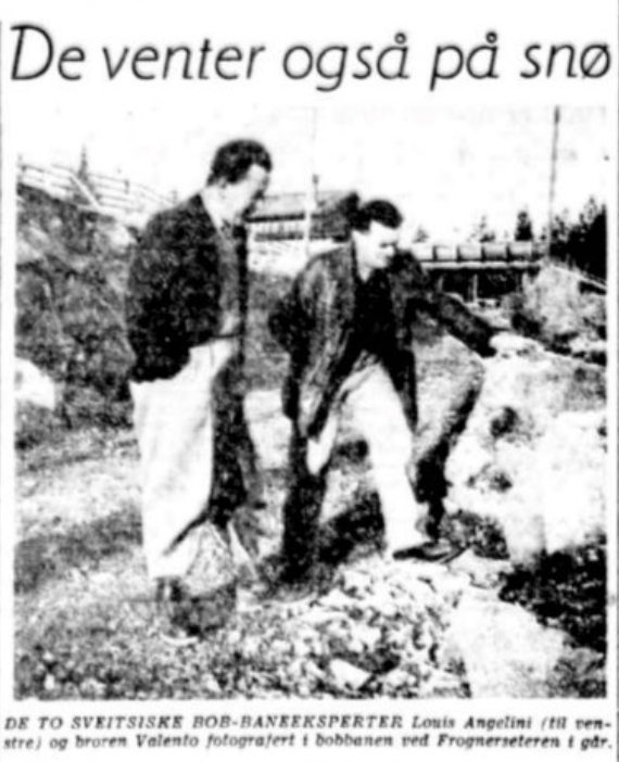 De sveitsiske brødrene Louis og Valento Angelini måtte vente lenge for å få snø nok til å preparere bobbanen til OL i 1952.