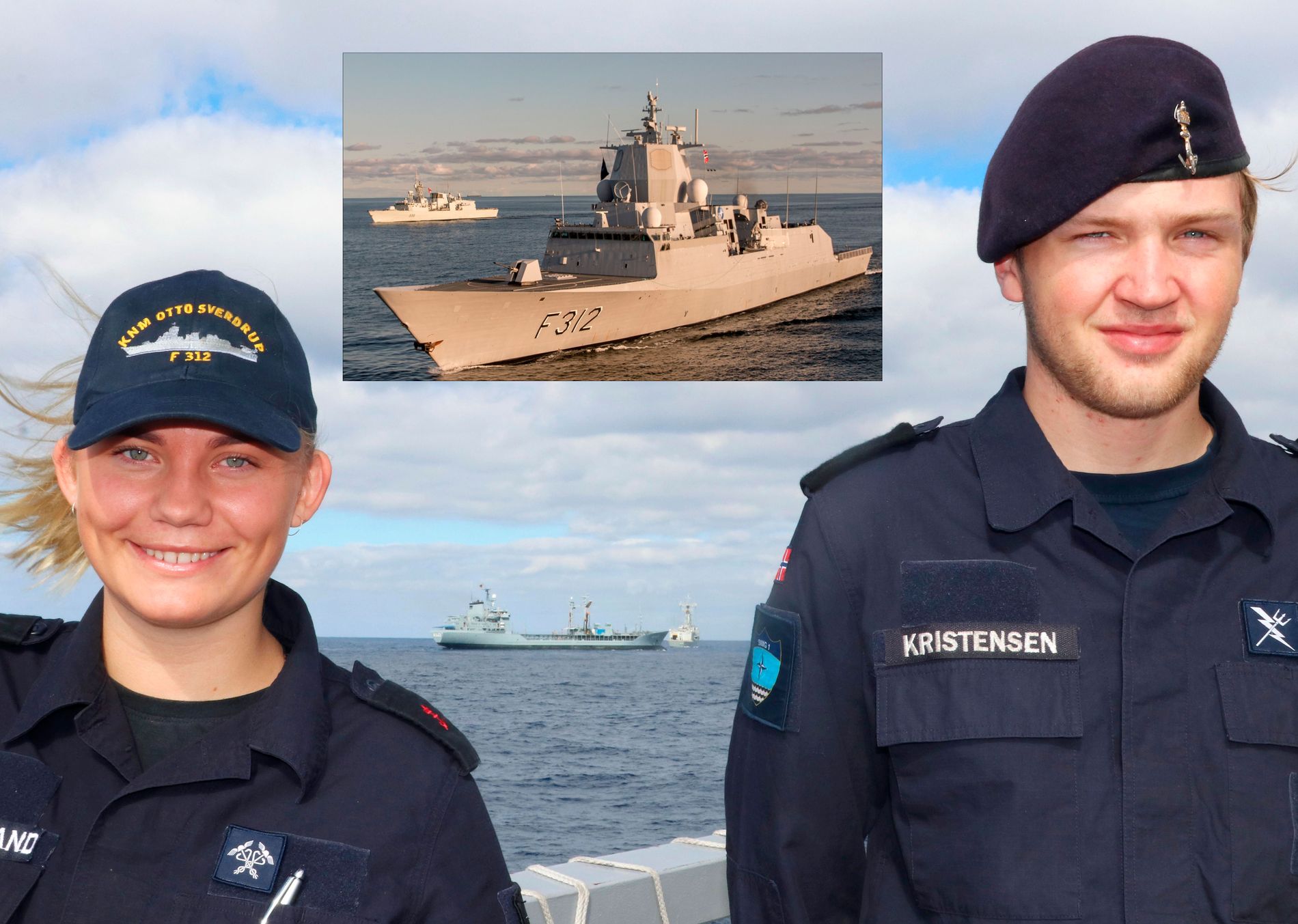  Maria Sangesland (20) og Andreas Kristensen (19) er stasjonert på  KNM «Otto Sverdrup» (innfelt).