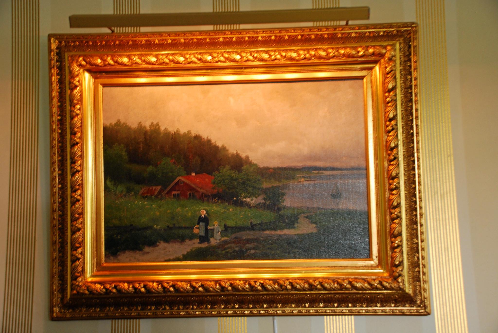 Stjålet: Idyll ved Mjøsa, malt av Ludvig Skramstad