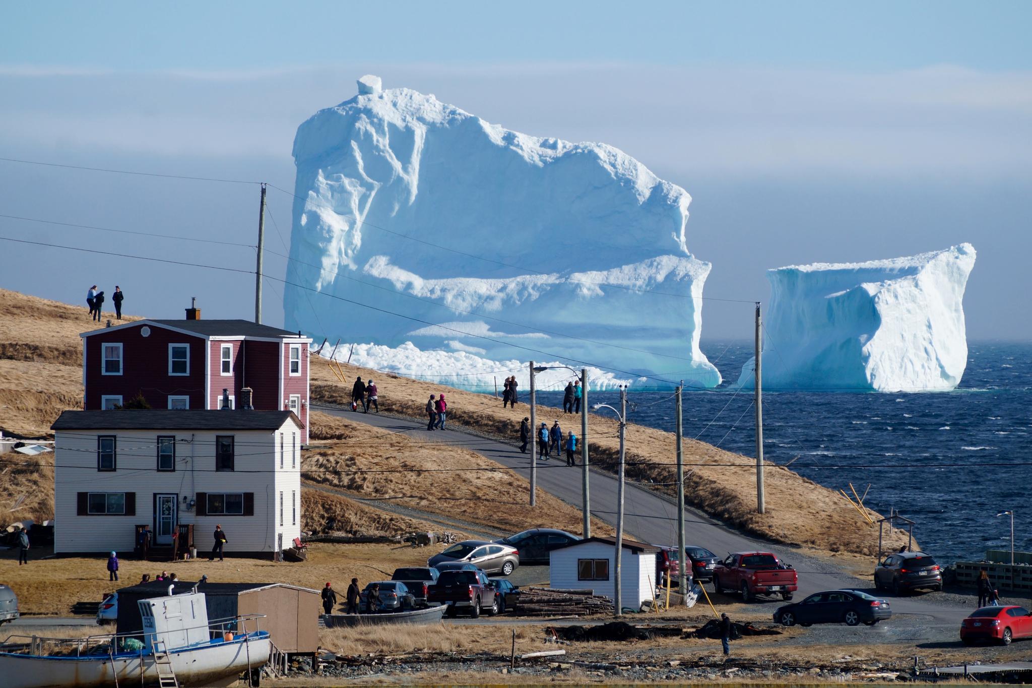 Giant icebergs on Canadian coast cause land traffic chaos