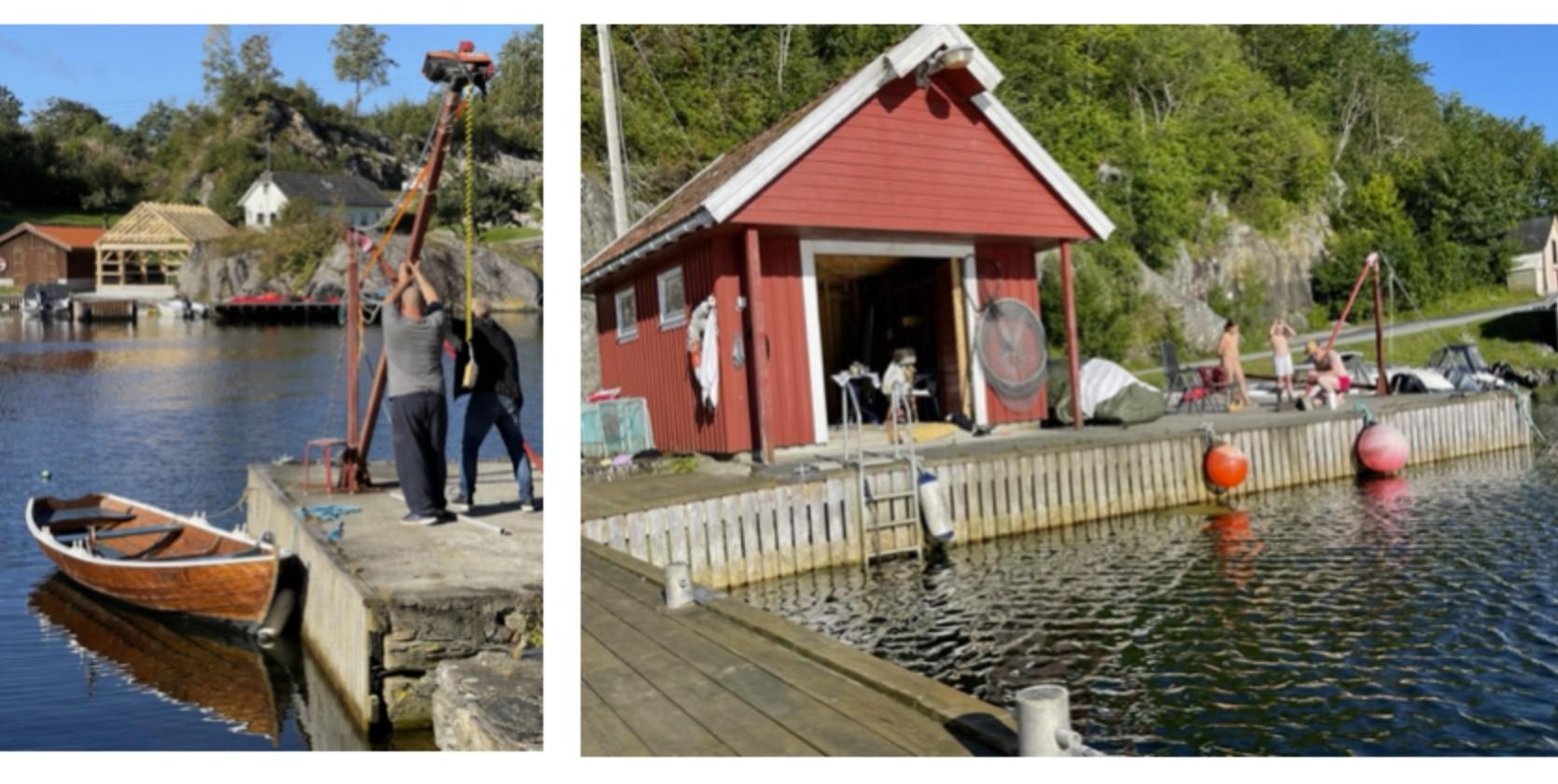 Her er illustrasjonen Pia Myrvold brukar for å annonsere utleige av «båtplasser ved historisk brygge til det tidligere handelsstedet i Sæbøvåg».