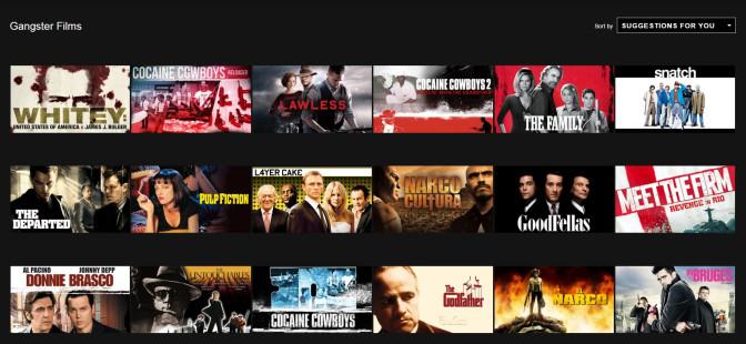 Her er noen av gangsterfilmene du kan finne på Netflix. Foto: Skjermdump Her er noen av gangsterfilmene du kan finne på Netflix. Foto: Skjermdump