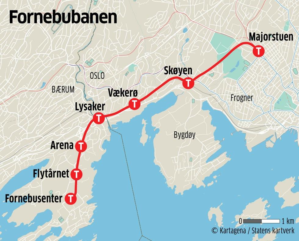 Det er enighet om hvordan man skal finansiere Fornebubanen. Et viktig grep er å droppe å bygge ny stasjon på Majorstuen og heller koble banen på T-banenettet i Volvat-tunnelen. Da spares 5–6 milliarder kroner. 
