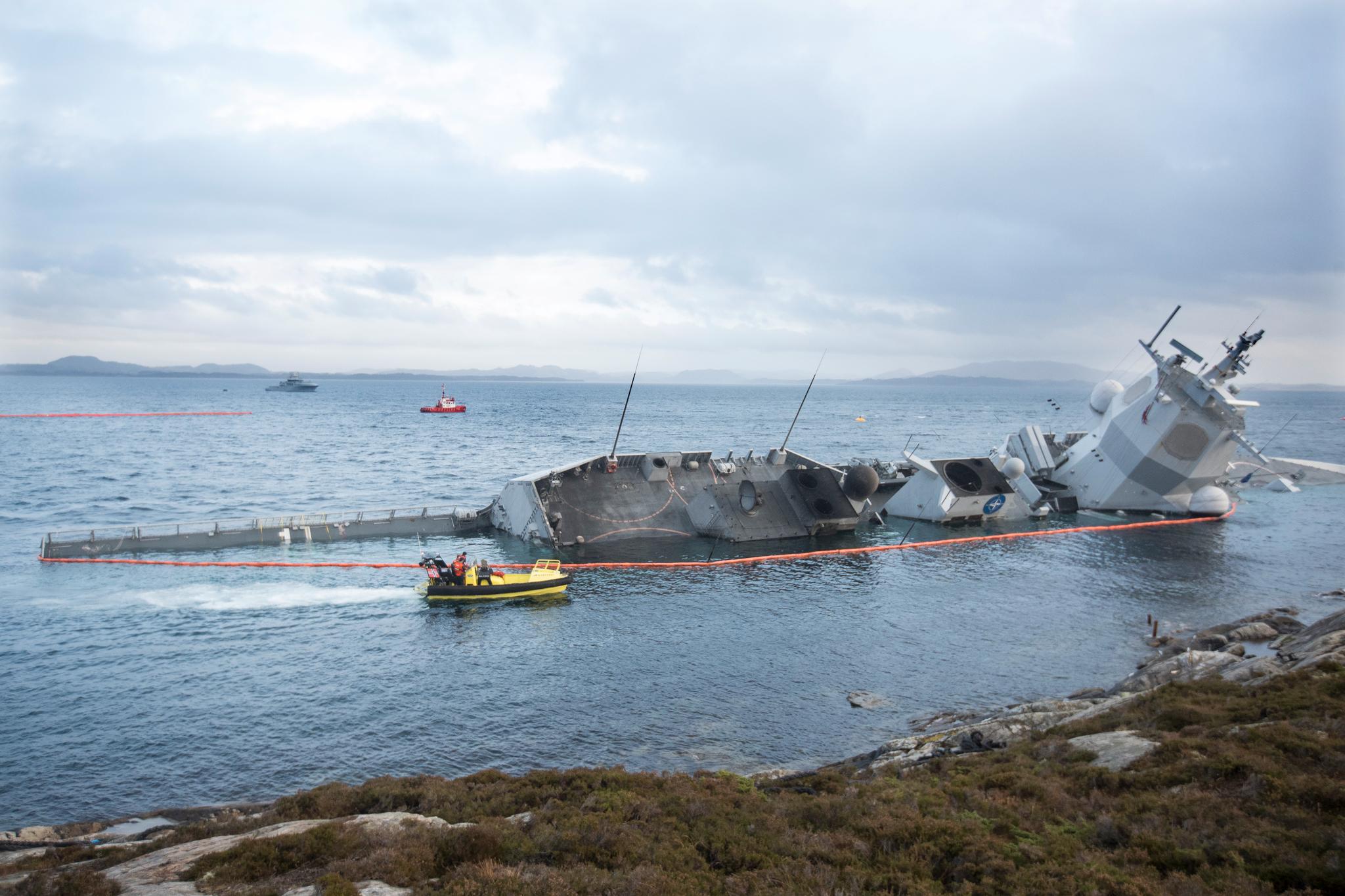 Fregatten KNM Helge Ingstad kolliderte med et tankskip i november 2018. 