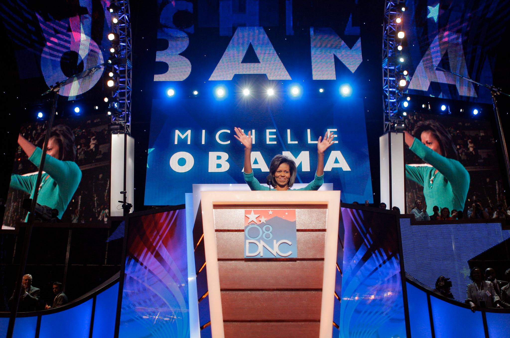 Michelle Obama talte til demokratenes landsmøte i 2008.