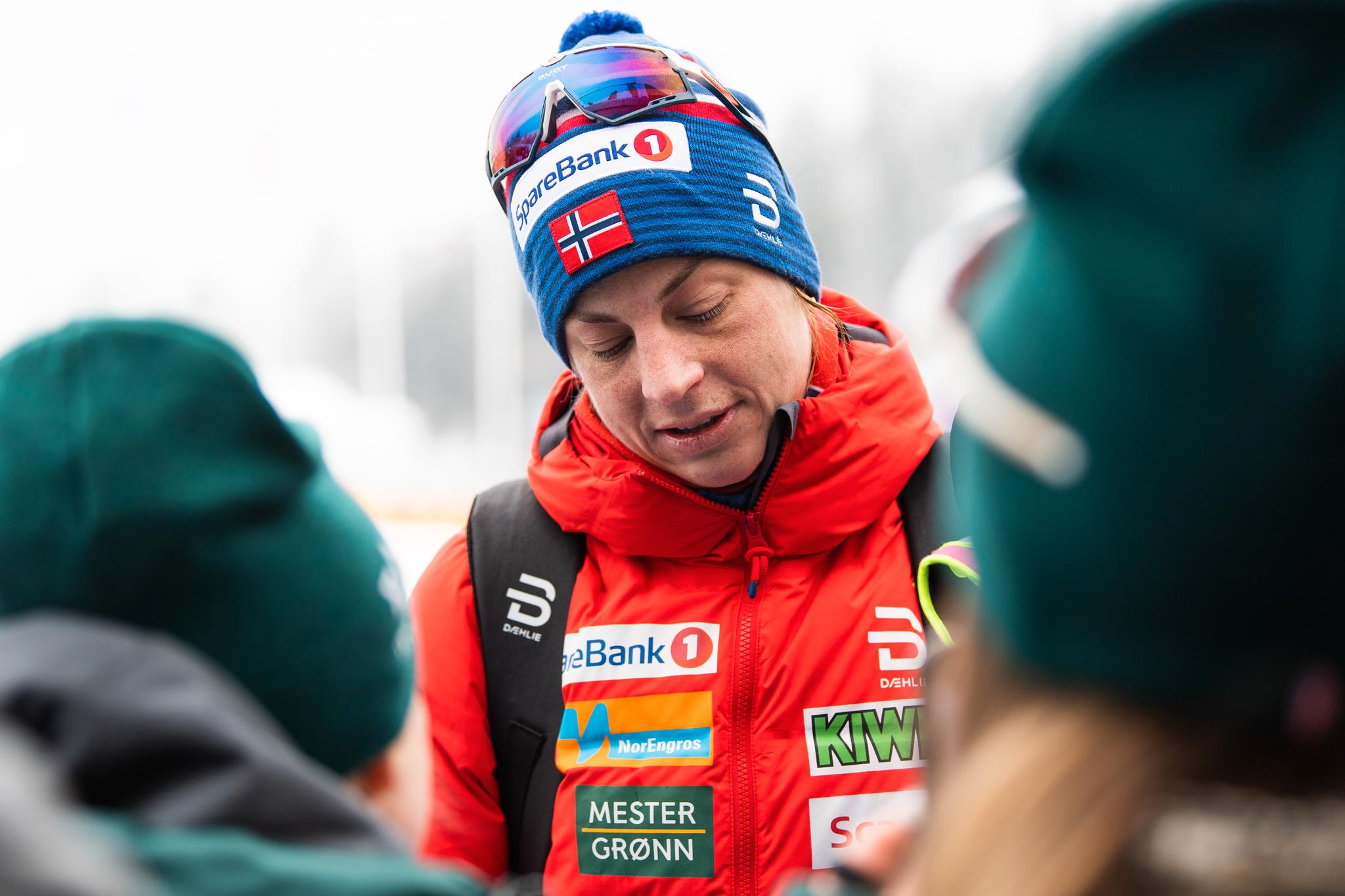 Astrid Uhrenholdt Jacobsen i pressesonen etter 30-kilometeren i Holmenkollen 7. mars.