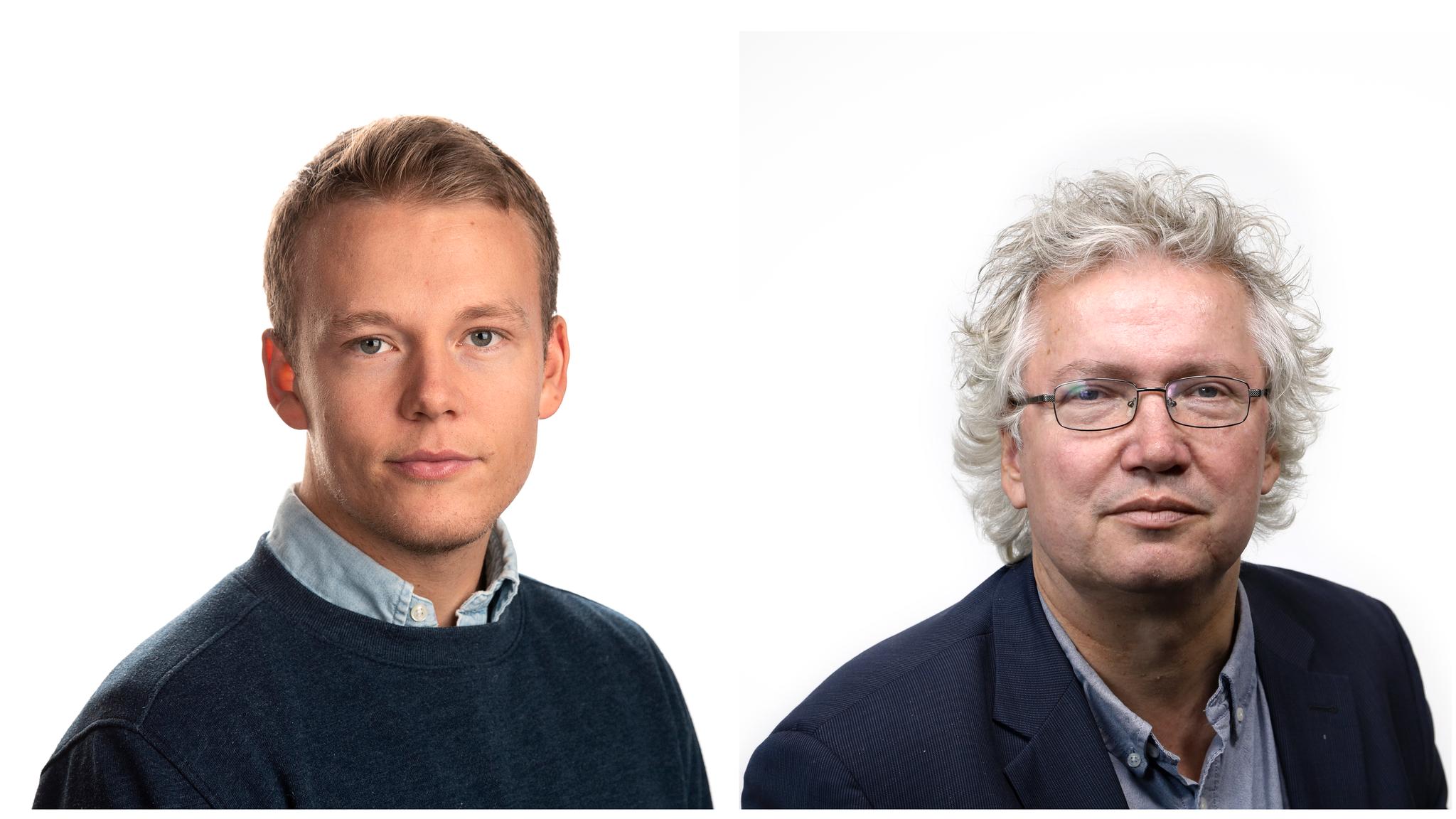 Journalistene Daniel Røed-Johansen (t.v.) og Per Anders Johansen vant diplom for saken «SMS-ene som åpnet grensene».
