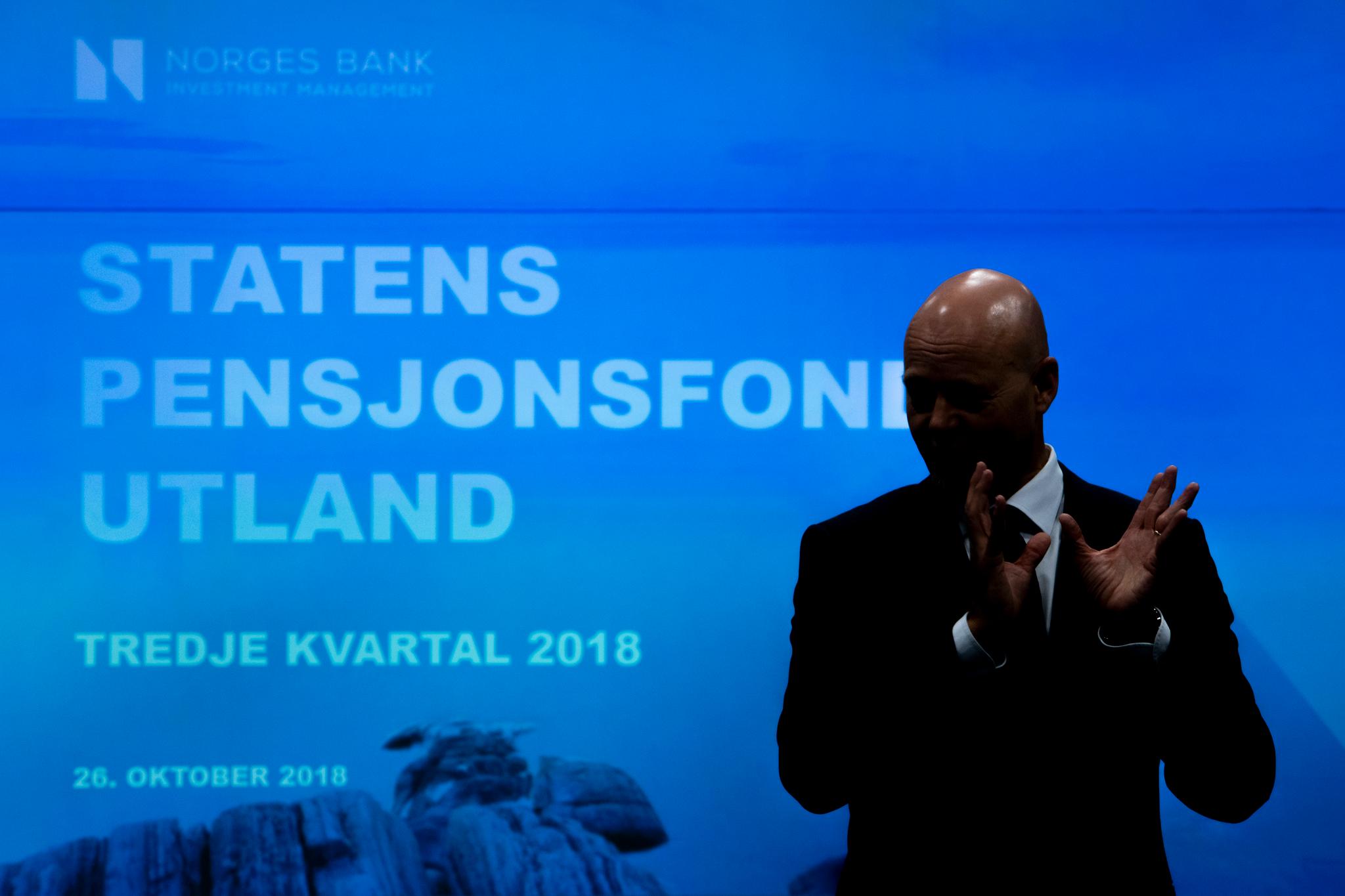 Yngve Slyngstad, leder i Norges Bank Investment Management, la 26. oktober 2018 frem resultatet for Statens pensjonsfond utland, eller oljefondet, i 3. kvartal.