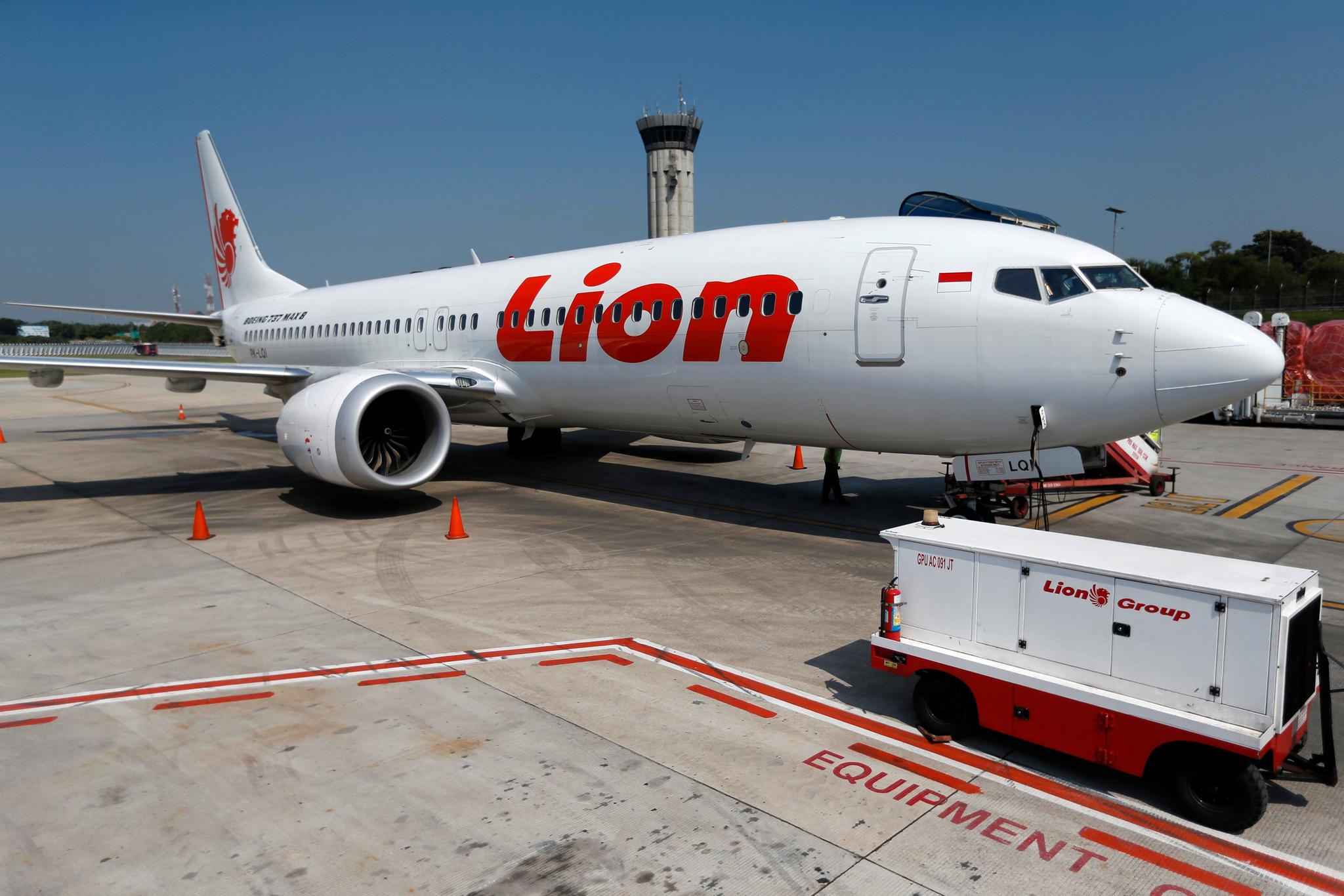 Et av Lion Airs 737 Max 8-fly står parkert på flyplassen Soekarno-Hatta i Jakarta i Indonesia.