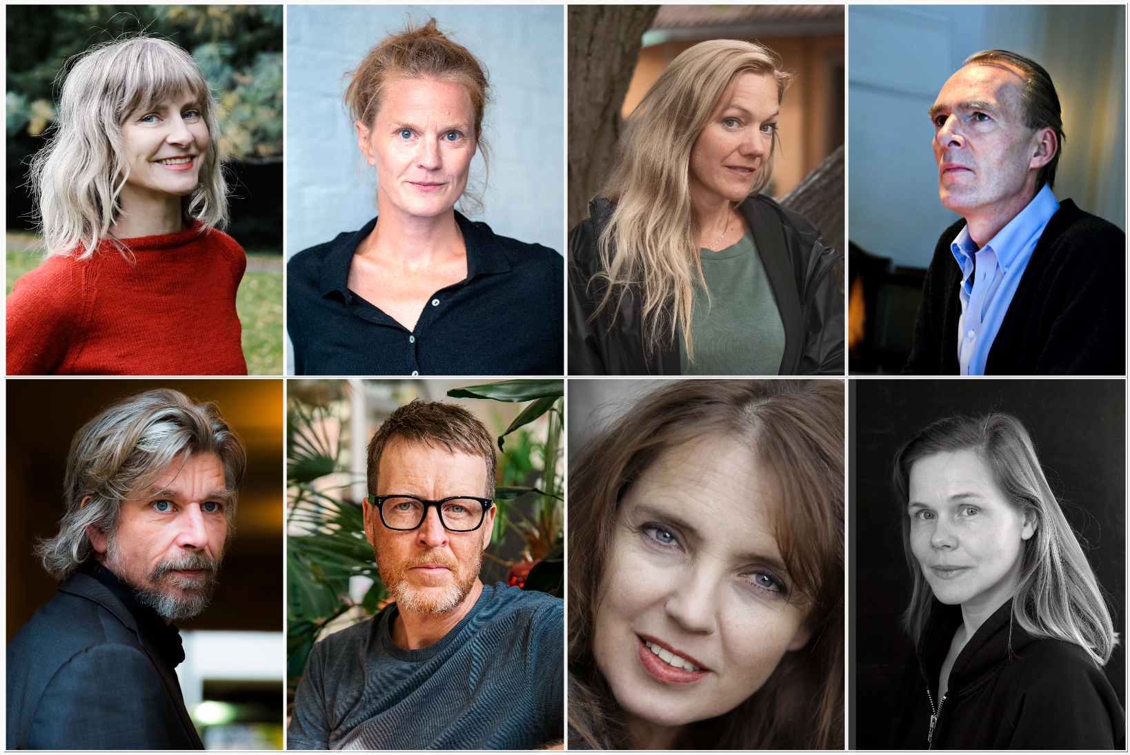 159 forfattere krever at Norge lar oljen ligge. Blant disse er (øverst fra venstre) Maria Børja, Ingvild H. Rishøi, Maja Lunde, Erland Kiøsterud, Karl Ove Knausgård, Agnar Lirhus, Astrid Nordang og Ingvild Burkey.