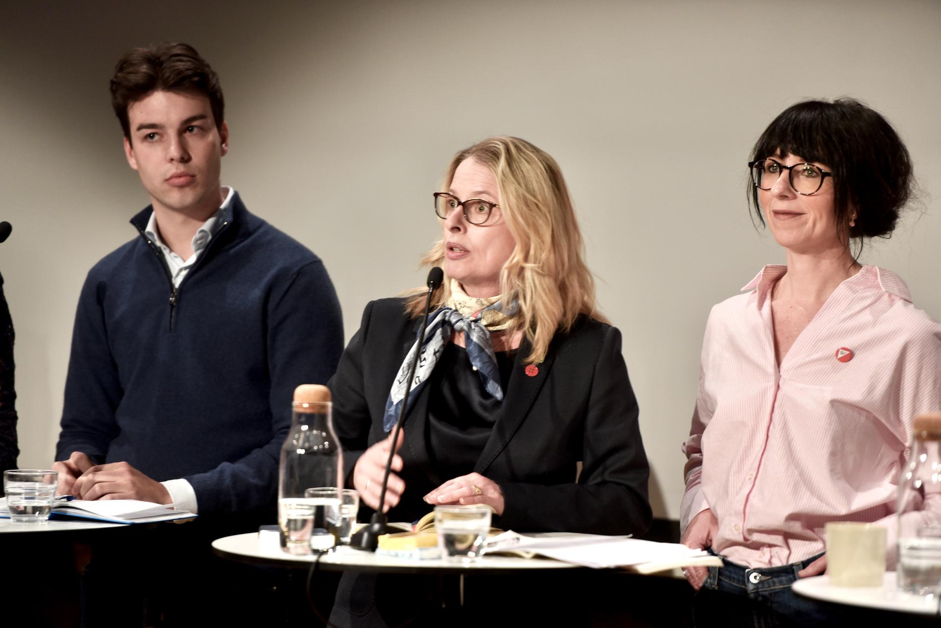 Christine Ødegaard i MDG (midten) reagerte på bildene som ble vist frem på prosjektorlerretet i salen.