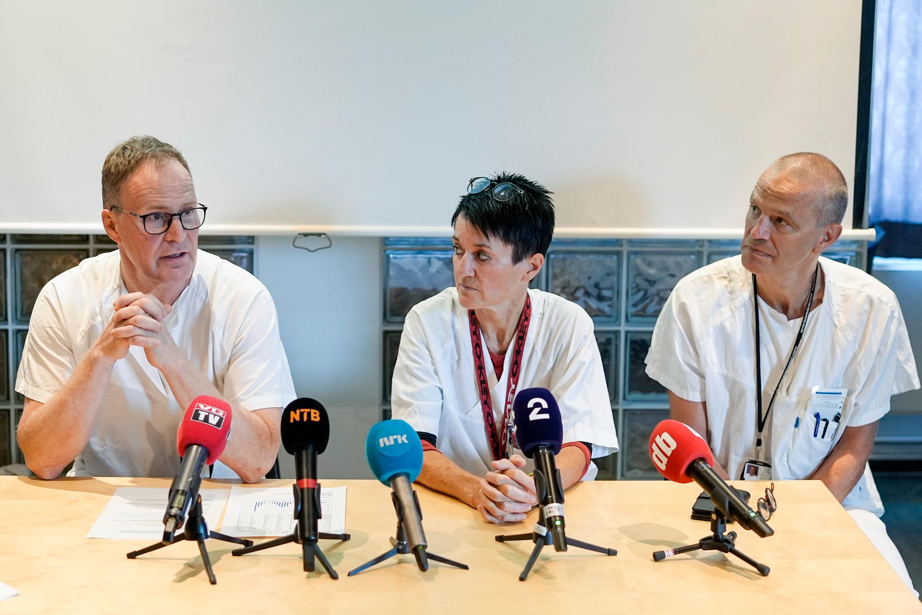 Overlegene Henrik Siverts, Tina Gaarder og Pål Aksel Næss fra Oslo universitetssykehus holder pressekonferanse om statistikk over behandlede skader som følge av bruk av elsparkesykler i Oslo. 