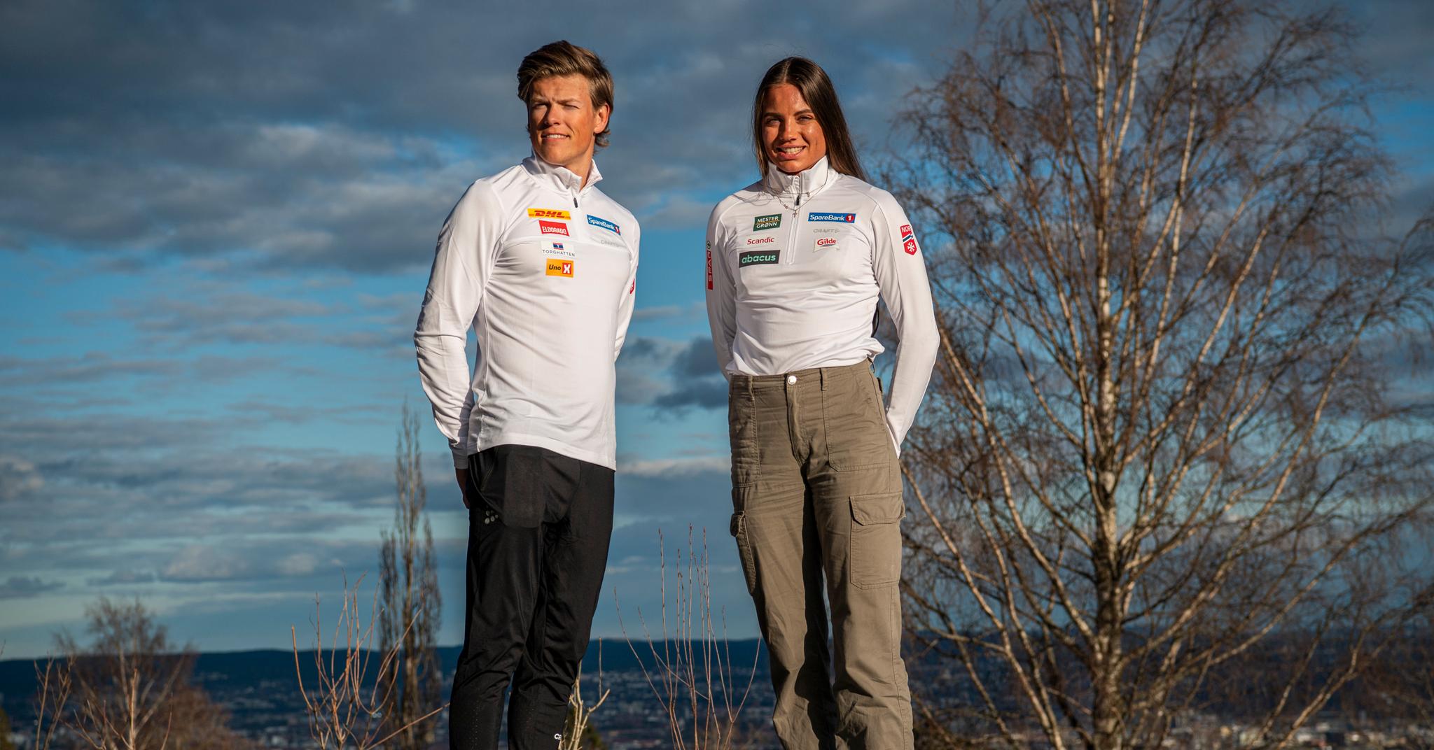 Johannes Høsflot Klæbo og Kristine Stavås Skistad i forbindelse med presentasjonen av landslagene onsdag ettermiddag.