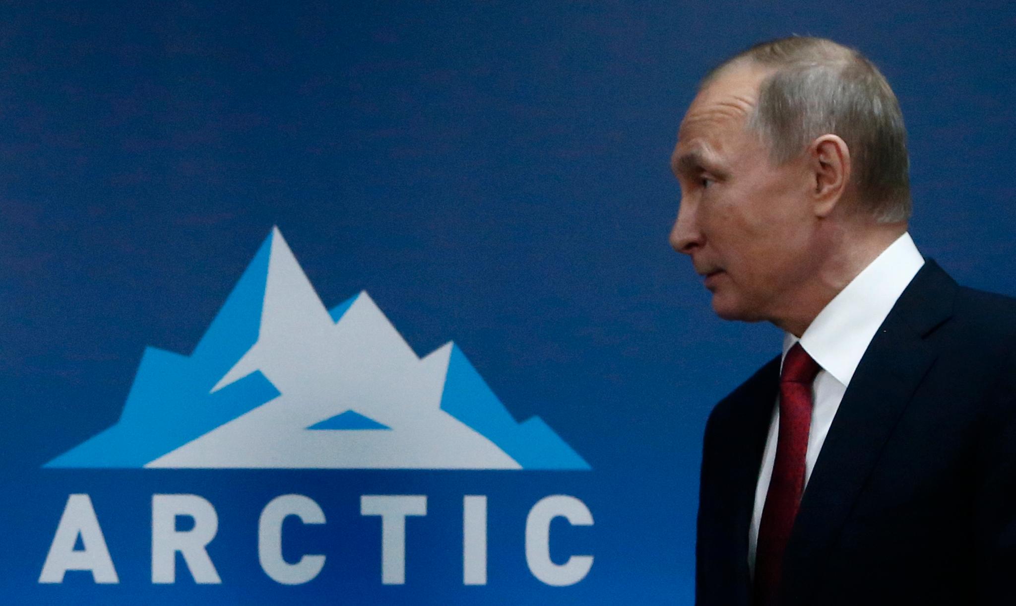 Vladimir Putin fotografert under International Arctic Forum in Arkhangelsk i 2017.