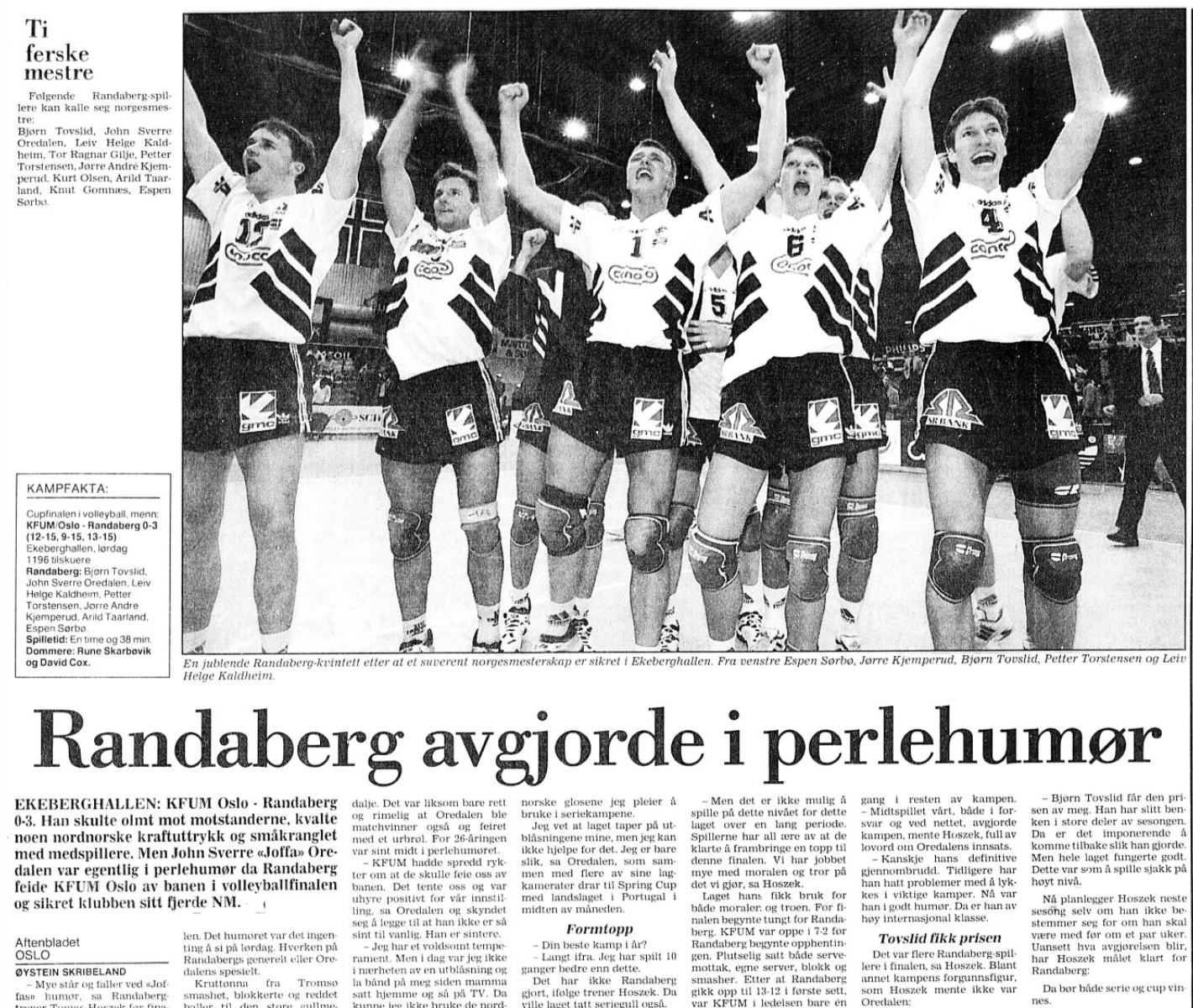 Randaberg-laget som vant NM-finalen i 1995. 