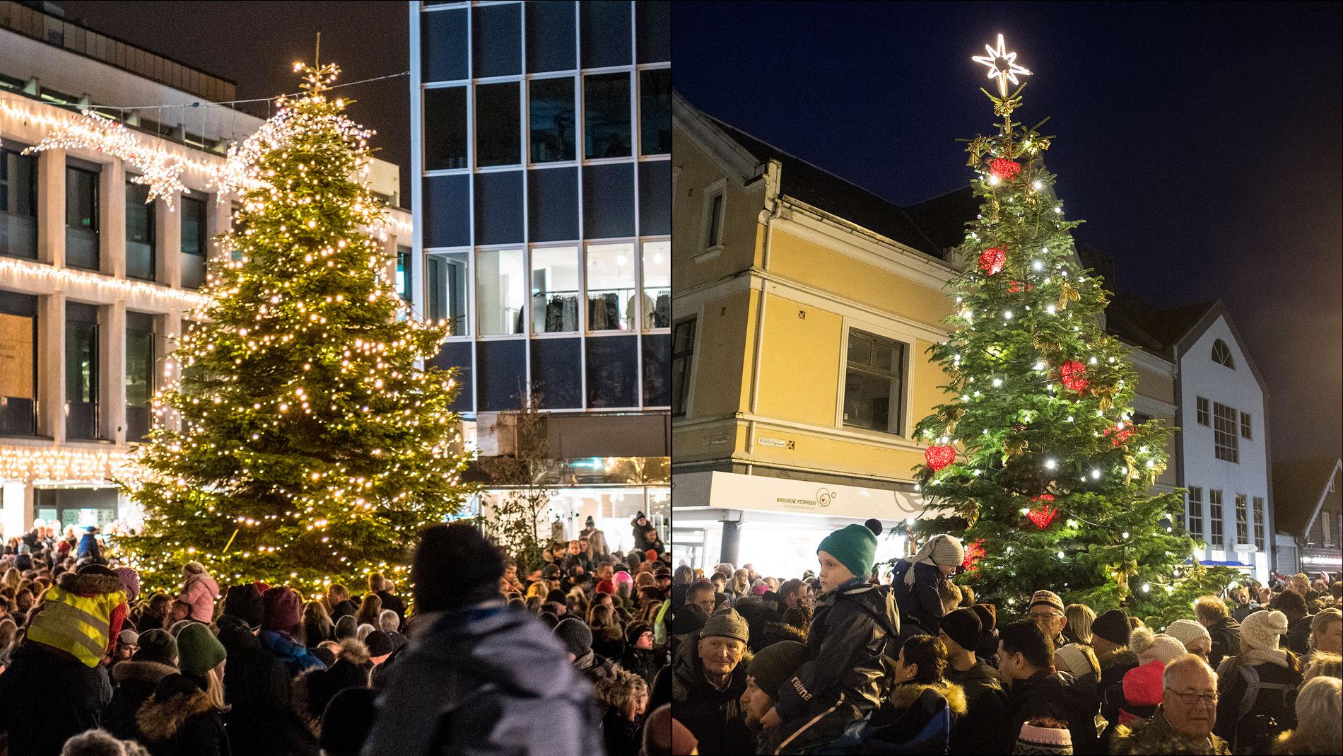 Julegrana har blitt tent i både Stavanger (t.v.) og Sandnes. I adventstida byr sentrumsforeningene på flere aktiviteter. 