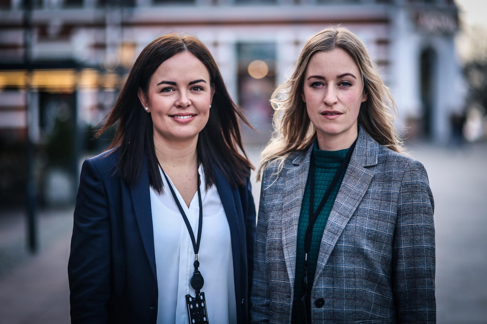 Monica Ødegård (29) og Evelyn Sjo (34) jobber begge som finansielle rådgivere i Nordea Kristiansand.